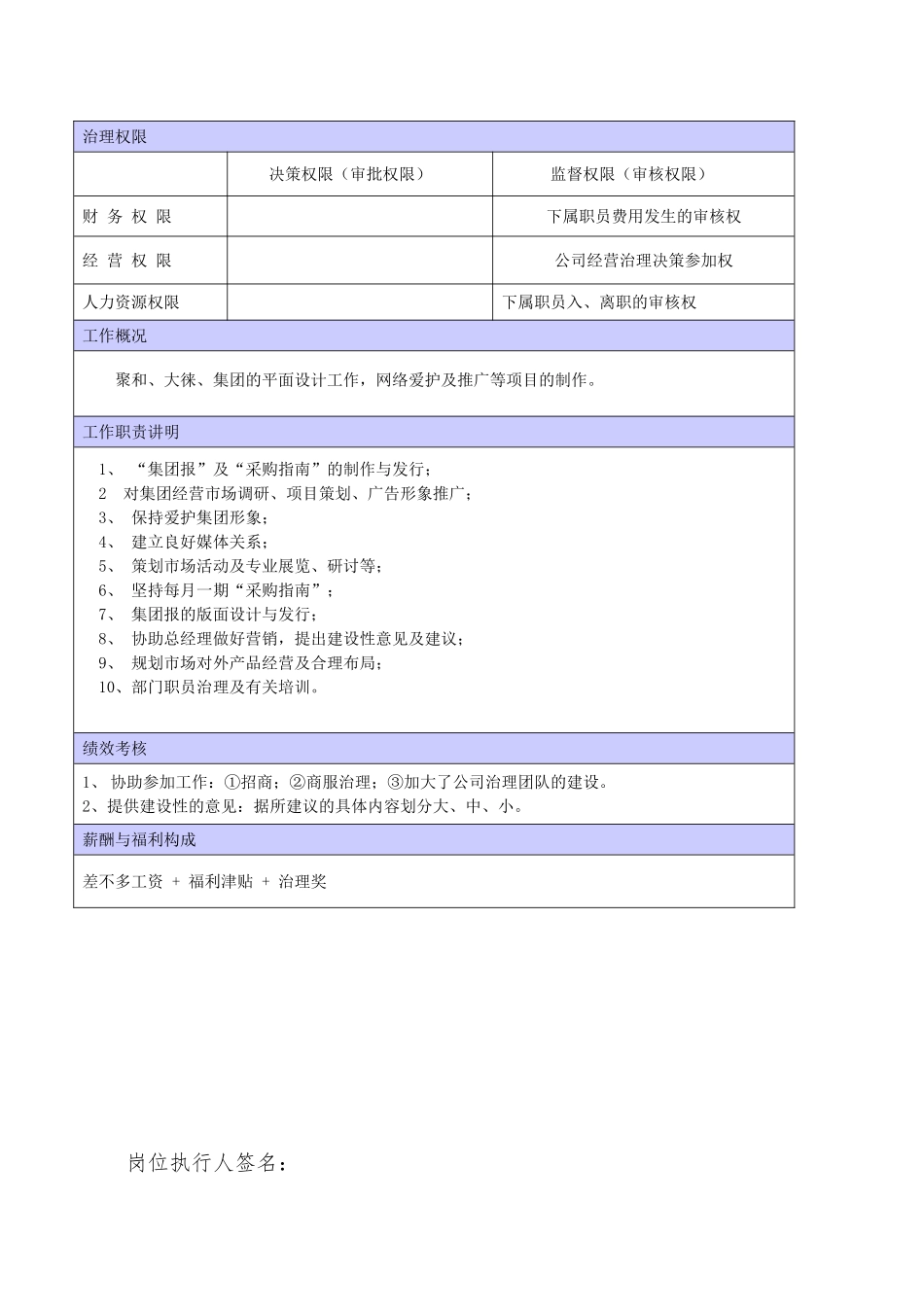 XX商场策划部主管职位说明书_第2页