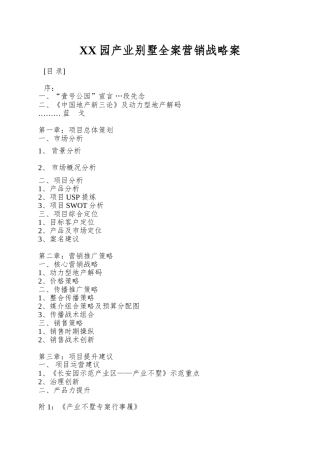 XX园产业别墅全案营销战略案