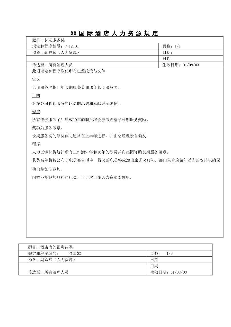 XX国际酒店人力资源规定_第1页