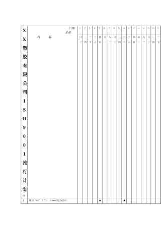 XX塑胶有限公司ISO9001推行计划