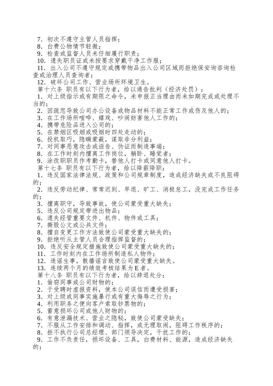 XX家具有限公司员工奖惩实施细则(1)_第3页