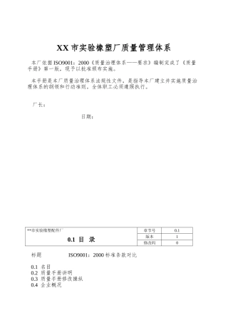 XX市实验橡塑厂质量管理体系