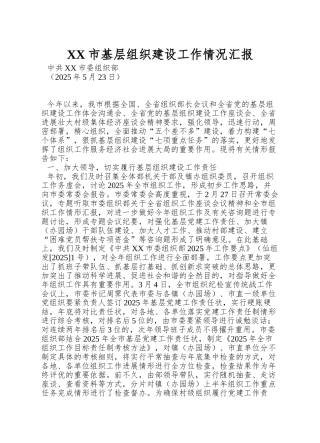 XX市基层组织建设工作情况汇报