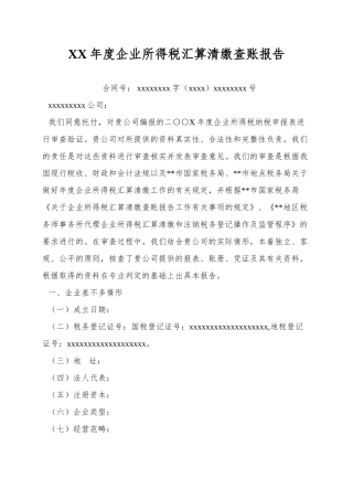 XX年度企业所得税汇算清缴查账报告