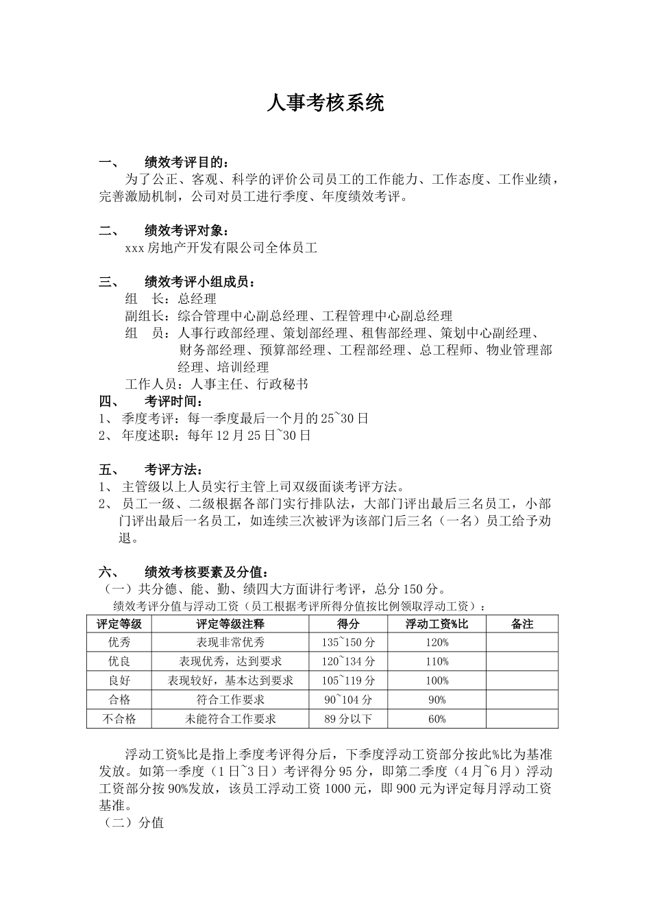 xx房地产开发有限公司人事考核系统_第1页