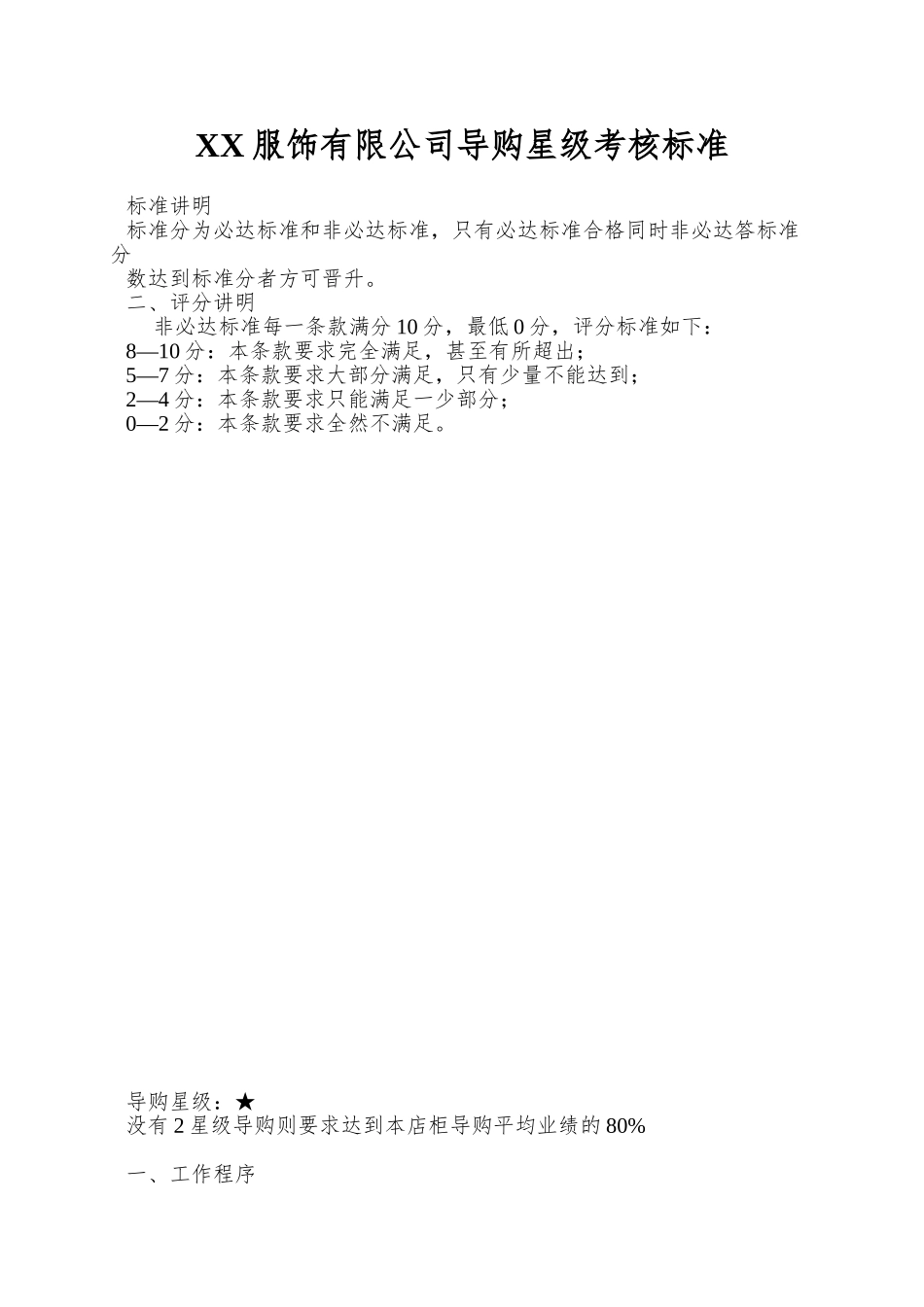 XX服饰有限公司导购星级考核标准_第1页