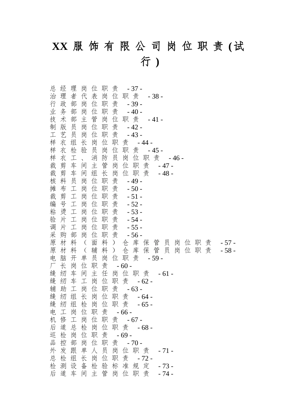 XX服饰有限公司岗位职责_第1页