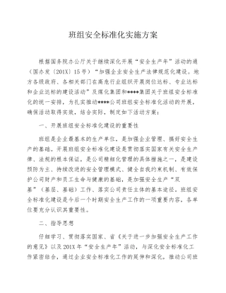 XX煤化班组安全标准化实施方案
