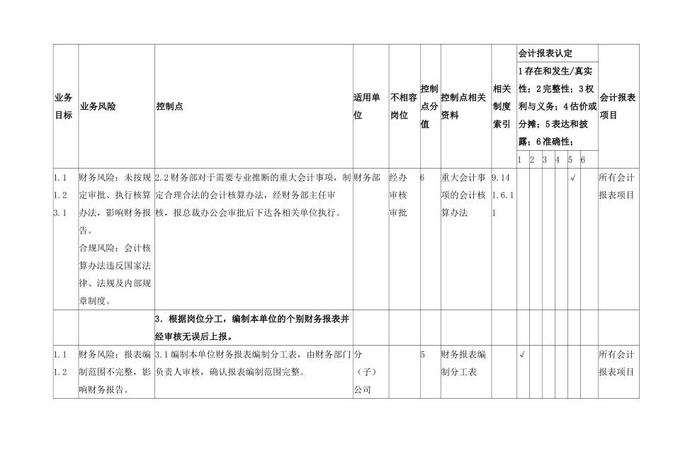 XX石油化工有限公司2025年内部控制手册-内控矩阵-编制财务报表业务控制矩阵_第3页