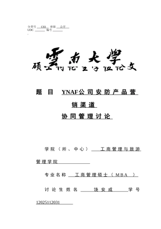 YNAF公司安防产品营销渠道管理研究