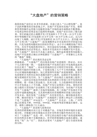 “大盘地产”的营销策略