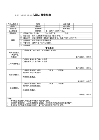 《入职人员审批表》