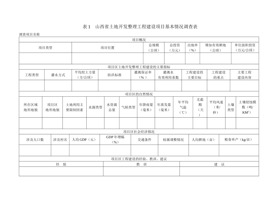 《土地开发整理工程设计标准》调查表格_第1页