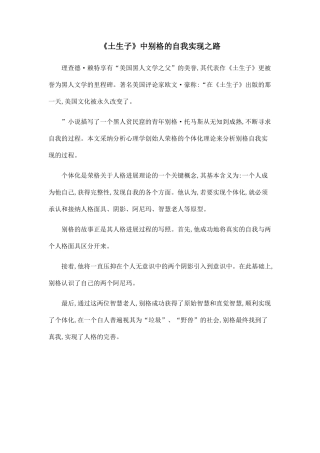 《土生子》中别格的自我实现之路