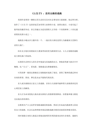 《土生子》：没有出路的逃跑