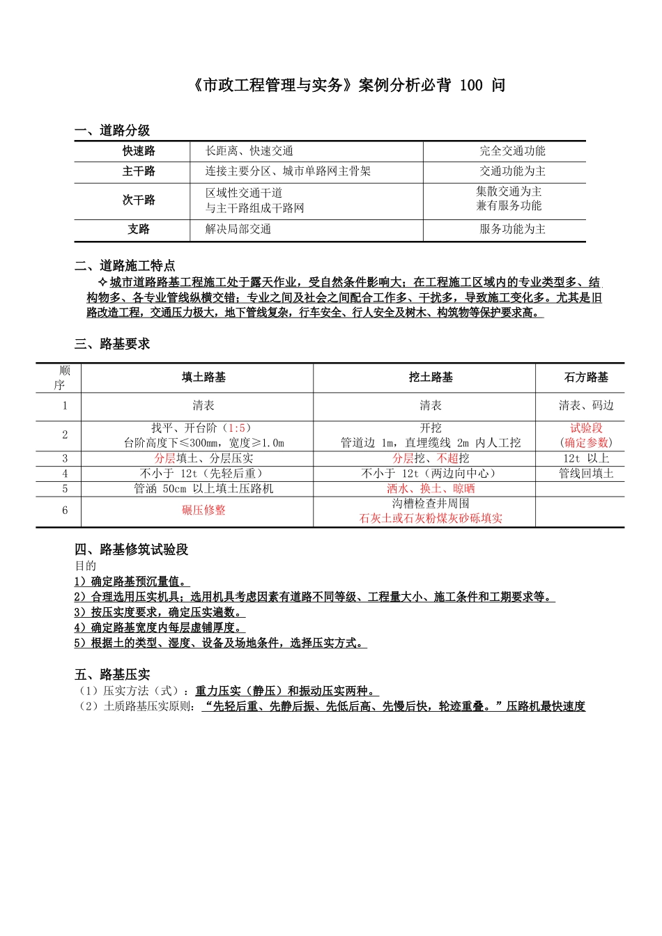 《市政工程管理与实务》案例分析必背100问_第1页