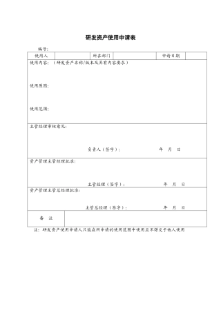 《研发资产使用申请表》