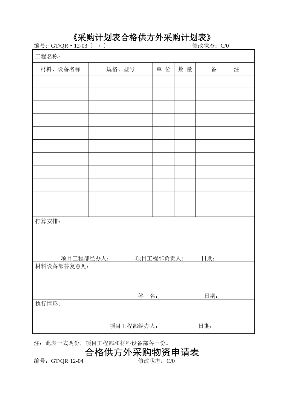《采购计划表合格供方外采购计划表》_第1页