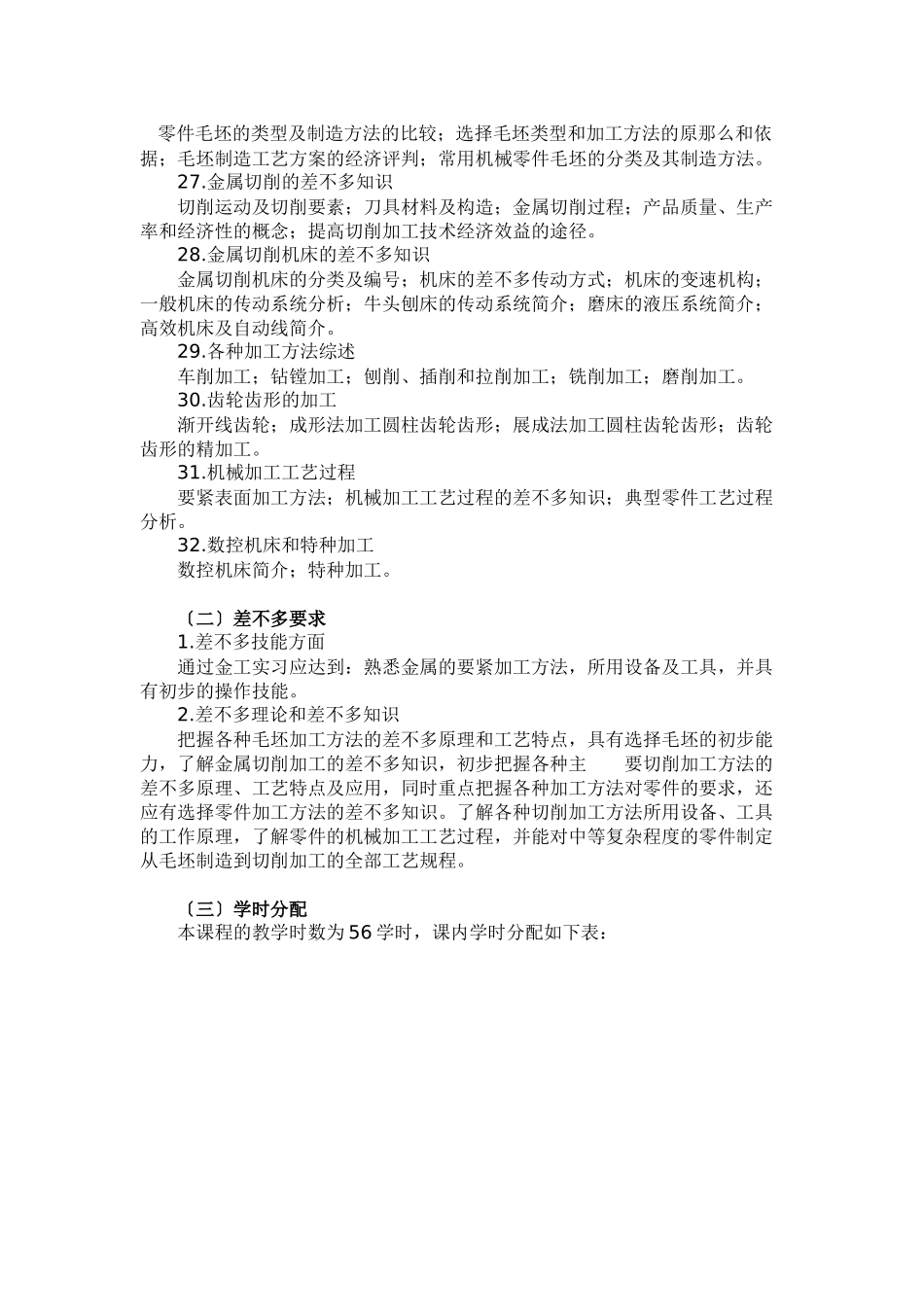 《金属工艺学》教学大纲-56学时_第3页
