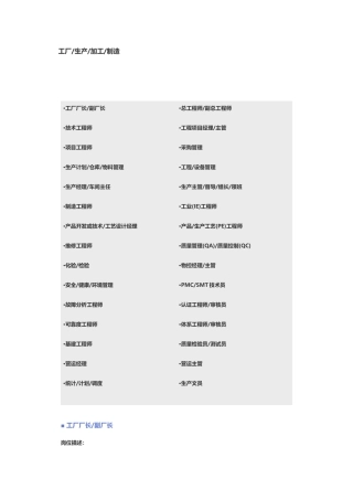 【工厂、生产、加工、制造】职位说明书