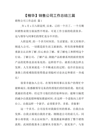 【精华】销售公司工作总结三篇