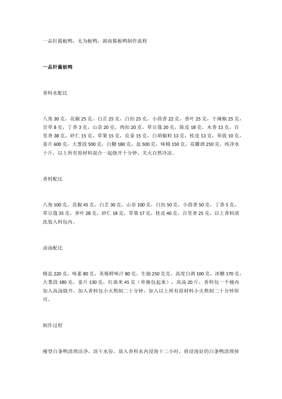 一品轩酱板鸭-无为板鸭-湖南酱板鸭制作流程_第1页