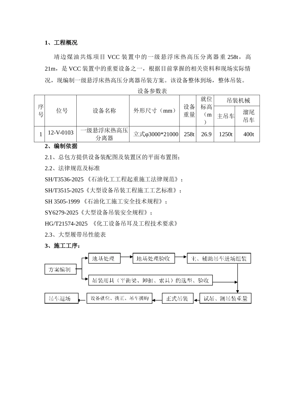 一级悬浮床热高压分离器吊装方案_第3页