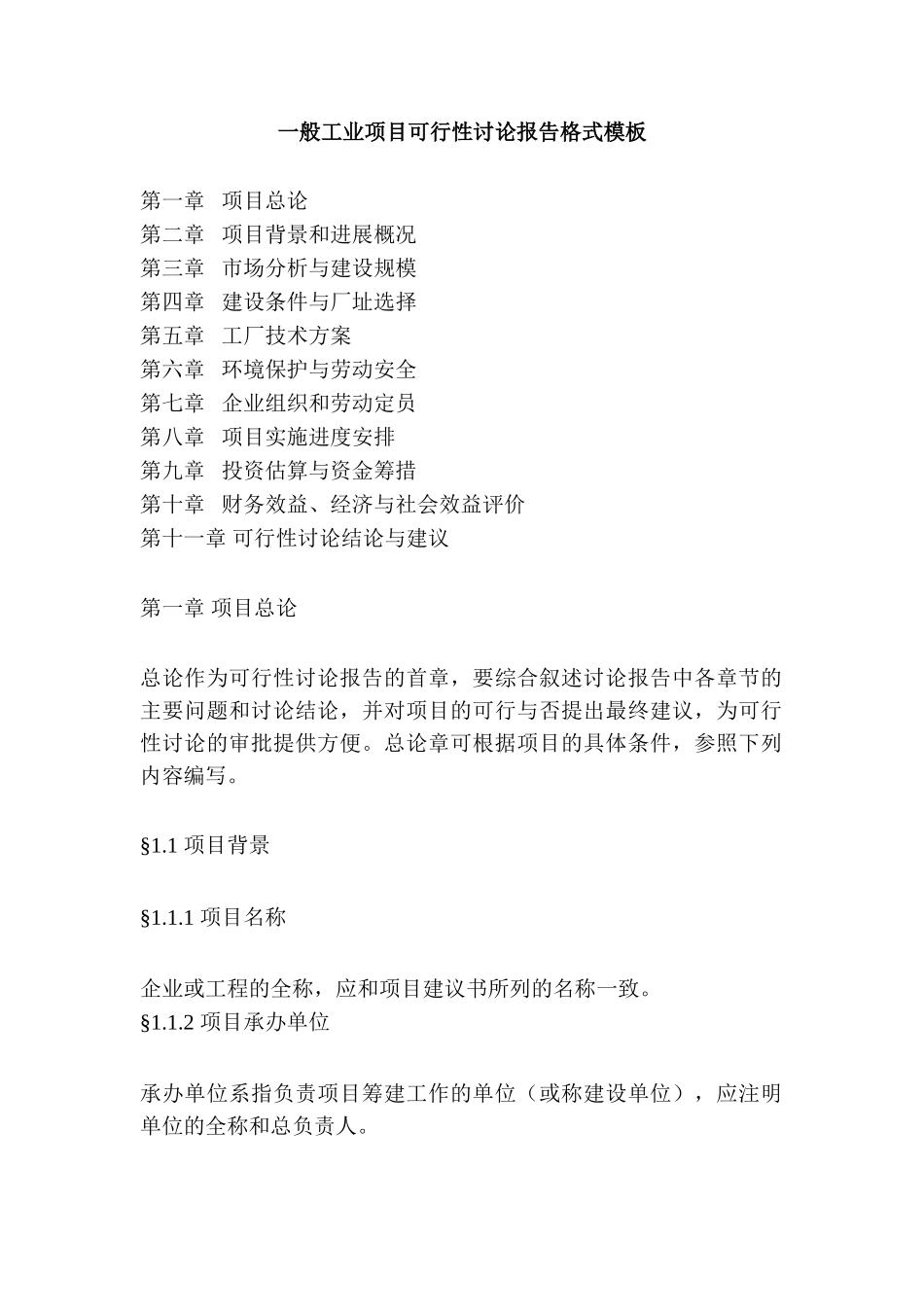 一般工业项目可行性研究报告格式模板_第1页