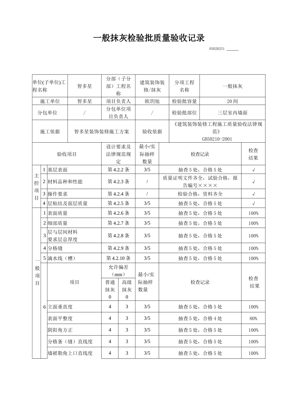 一般抹灰检验批质量验收记录_第1页