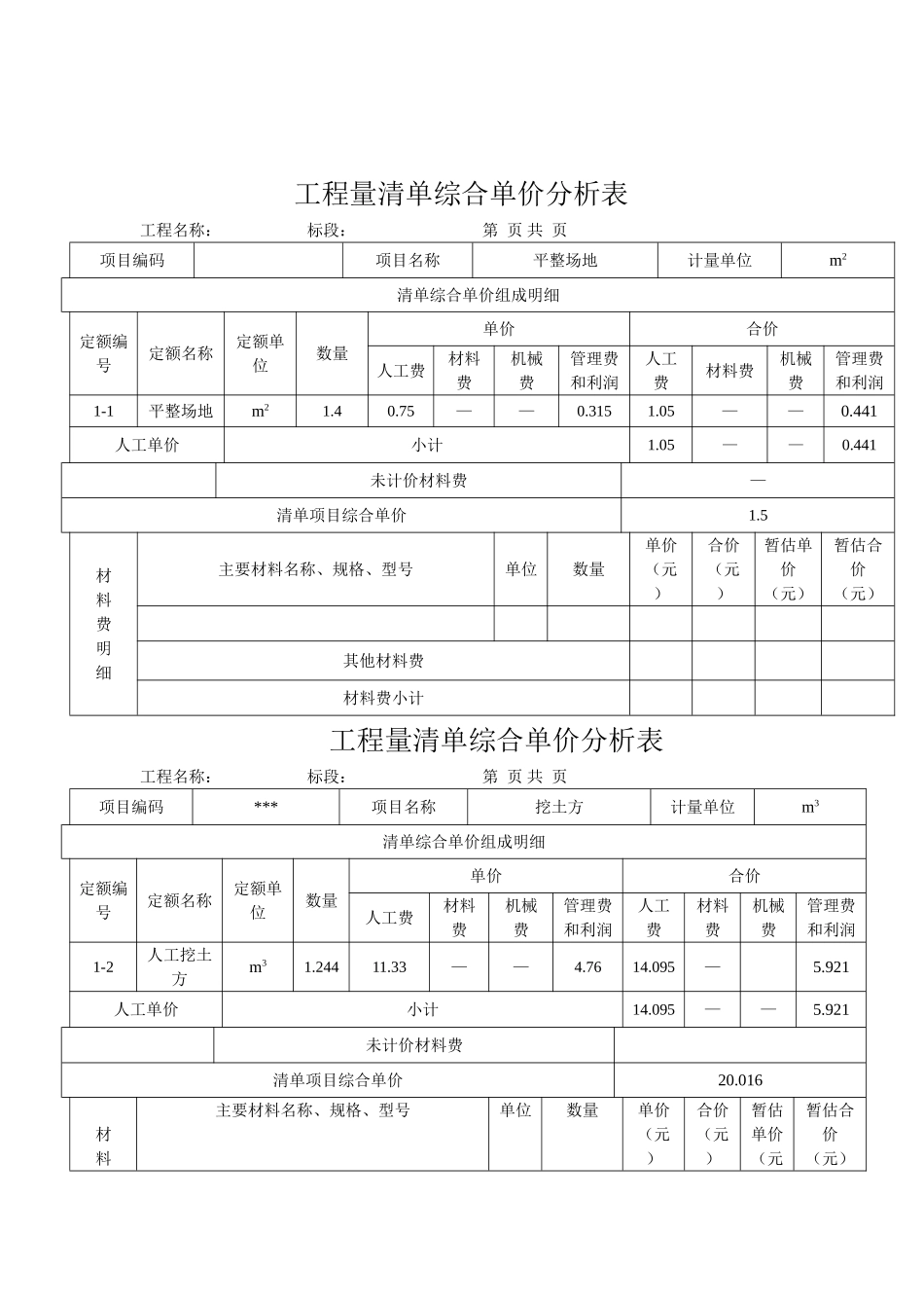 三层框架结构工程综合实例讲解3工程量清单综合单价分析表microsoftword文档_第1页