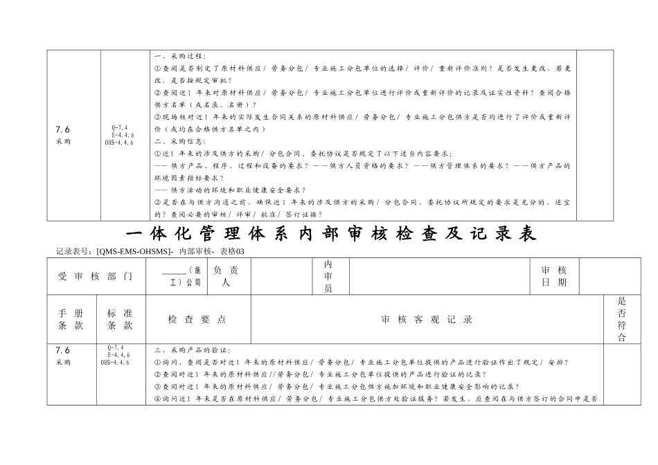 三标一体化管理体系内部审核检查及记录表_第2页
