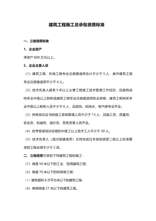 三级建筑工程施工总承包资质标准