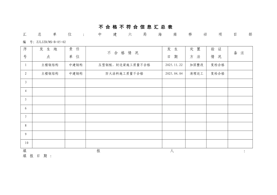 不合格不符合信息汇总表2_第2页