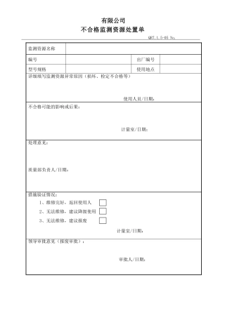 不合格监测资源处置单