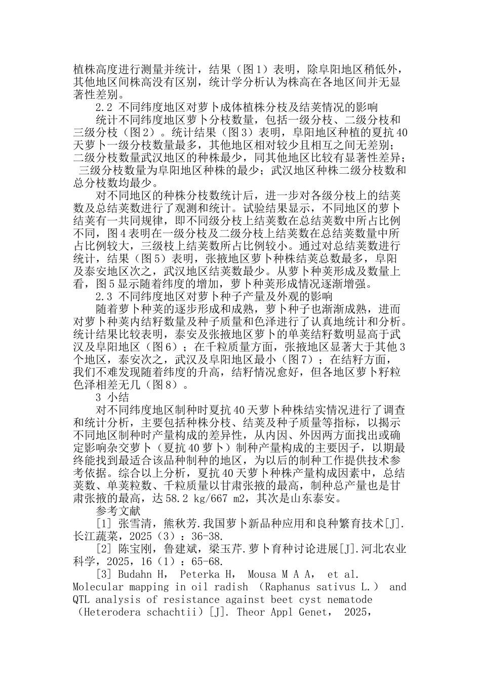 不同纬度对夏抗40天萝卜种子产量影响规律研究_第2页