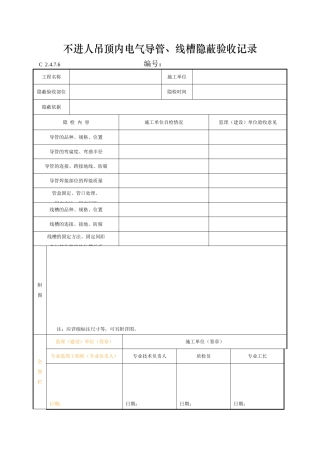 不进人吊顶内电气导管、线槽隐蔽验收记录