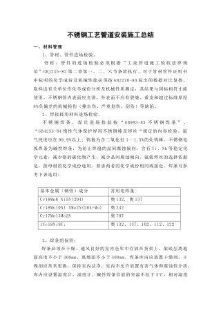 不锈钢管道安装焊接施工总结