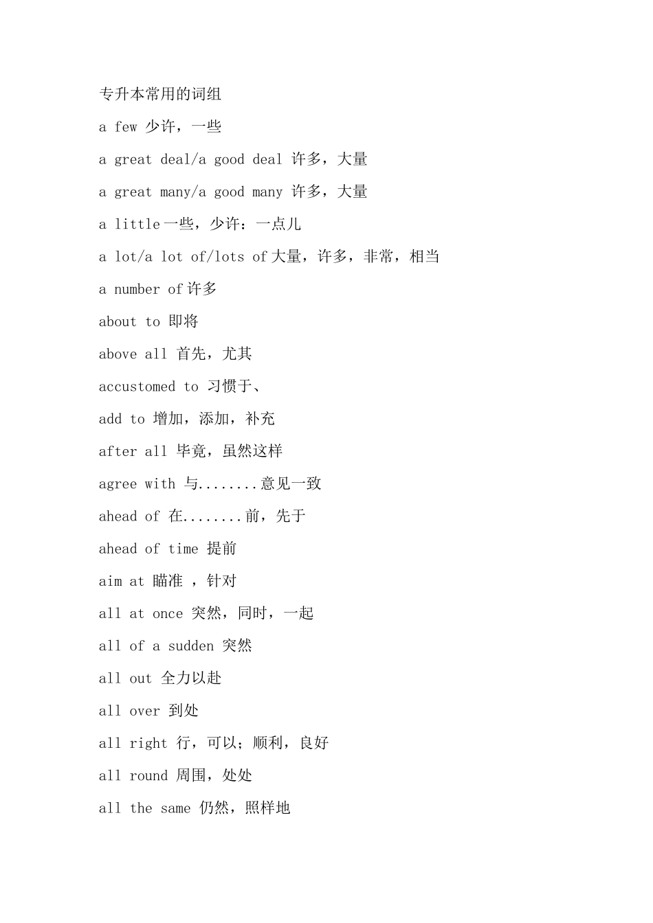 专升本英语常用词组_第1页