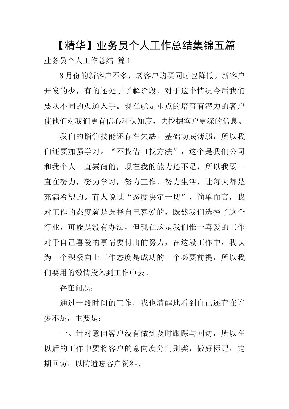业务员个人工作总结集锦五篇_第1页