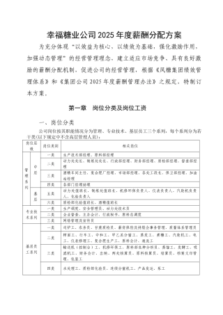 东亚糖业—幸福2025年度薪酬分配方案