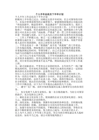 个人半年总结及下半年计划