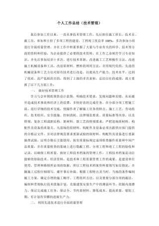 个人工作小结(技术管理)