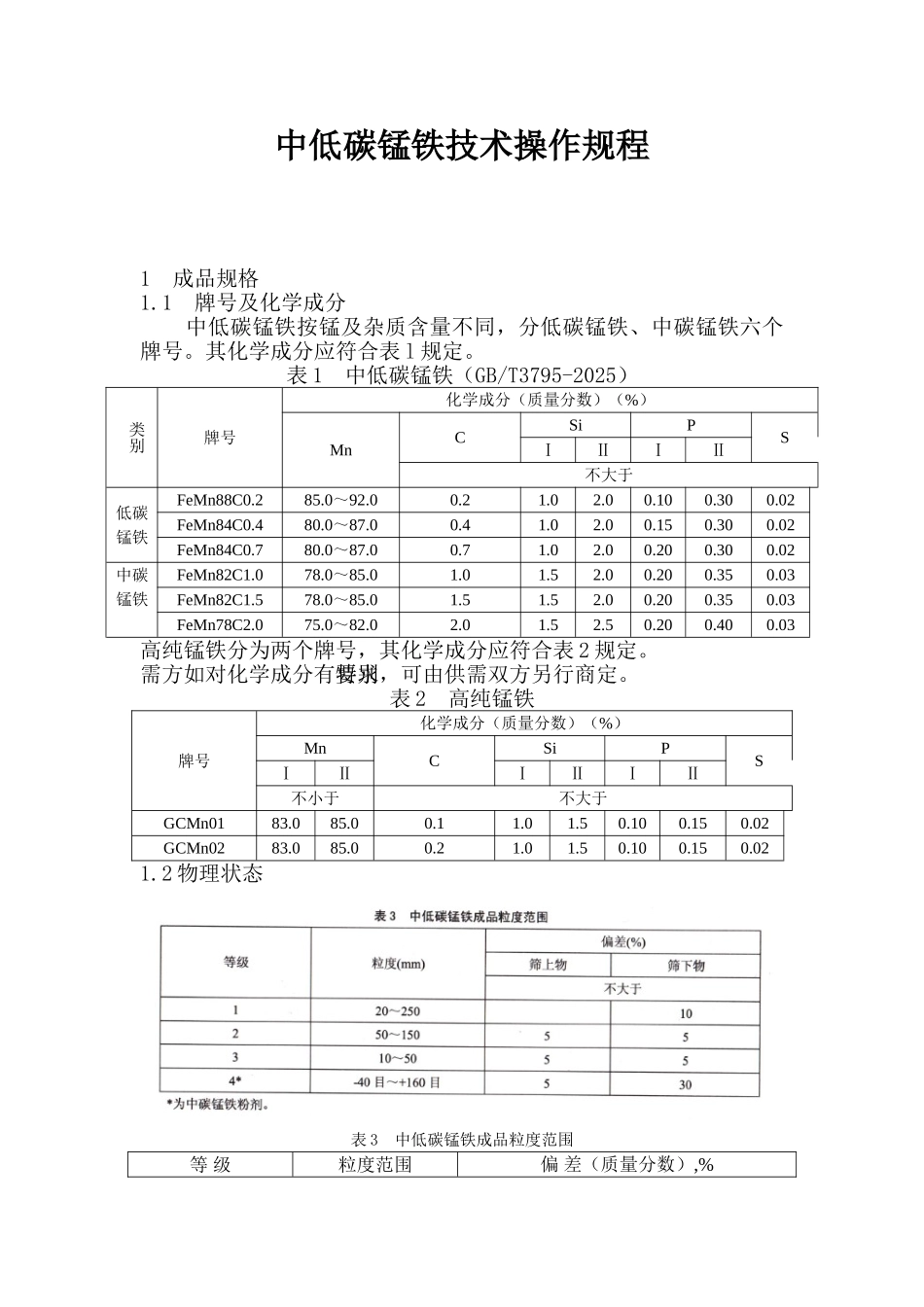中低碳锰铁技术操作规程_第1页