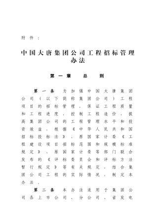 中国大唐集团公司工程招标管理办法