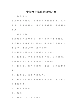中学女子排球队培训方案精品策划方案