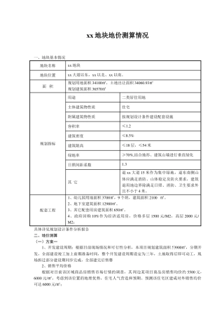 中小城市政府地价拍卖地价测算分析