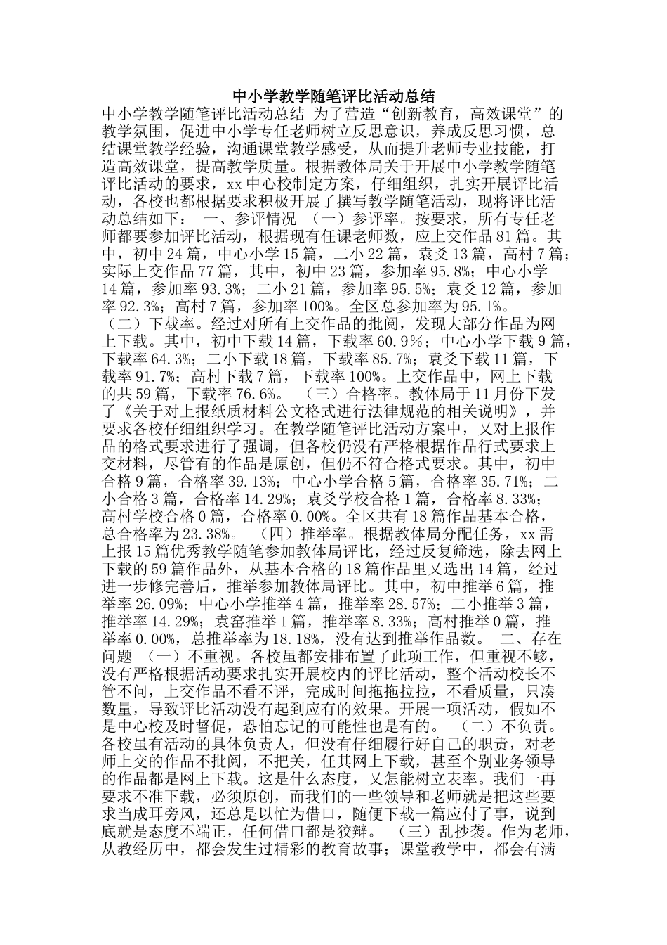 中小学教学随笔评比活动总结_第1页
