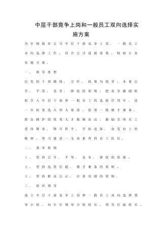 中层干部竞争上岗和一般员工双向选择实施方案精品策划方案