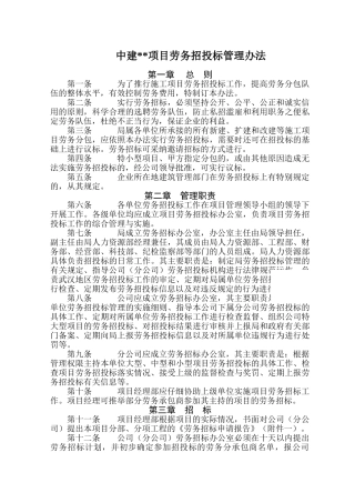 中建某公司项目劳务招投标管理办法