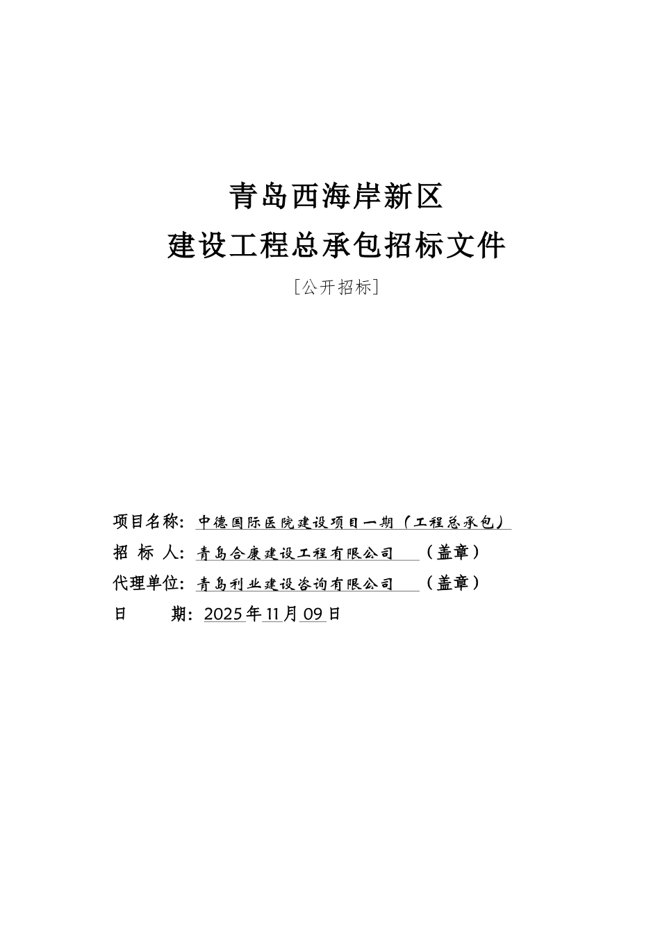 中德国际医院建设项目一期招标文件_第1页